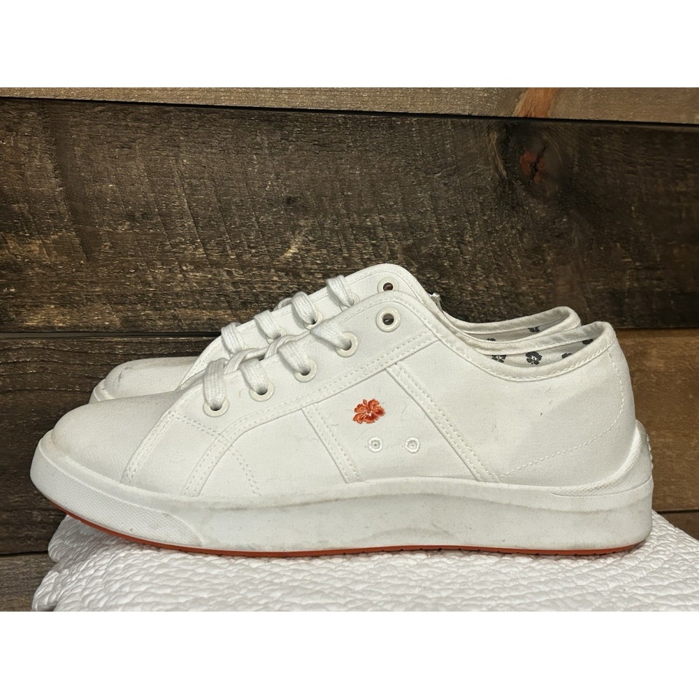 Tommy Bahama Shoes Women's 9.5 Lorena White Canvas Logo Lace Up Sneakers‎